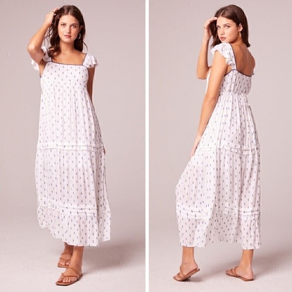 New! B.O.G Collective Band of Gypsies Touch the Sky Dot Woven Maxi Tiered Dress